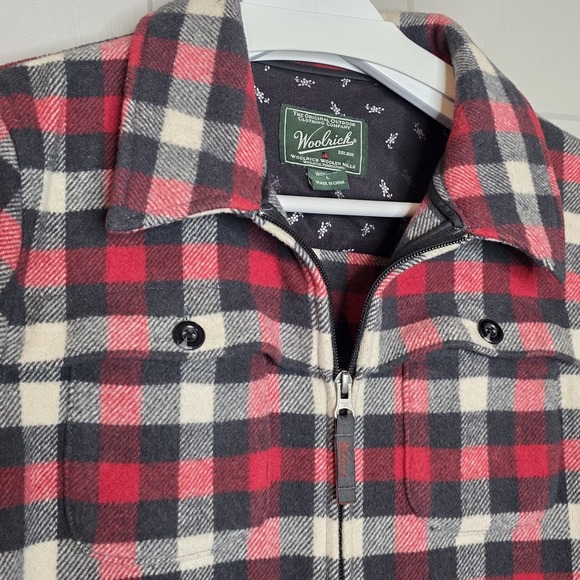 Woolrich Womens Ruby Multi Red Black Plaid Zip Pockets Wool Blend Jacket Large - Picture 3 of 10